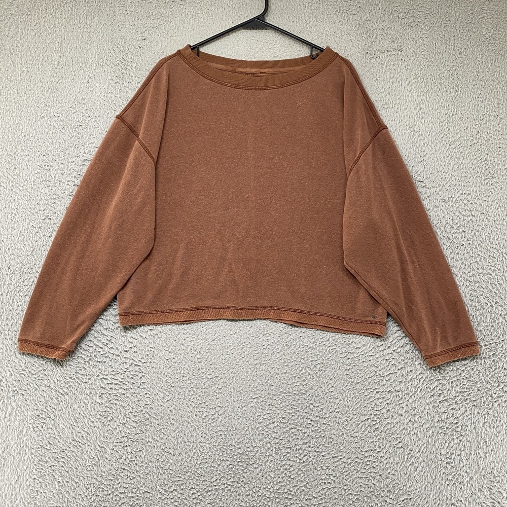 Prana Boxy Hemp Top Womens Medium Brown Long Sleeve Relaxed Fit Neutral Granola